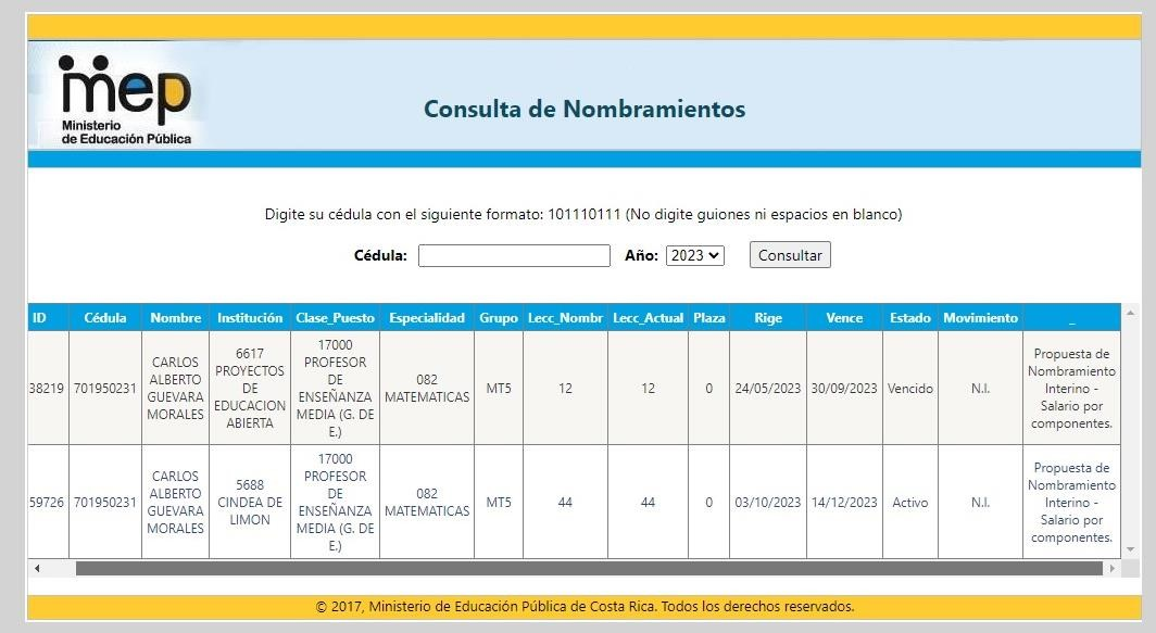 Consulta de nombramientos