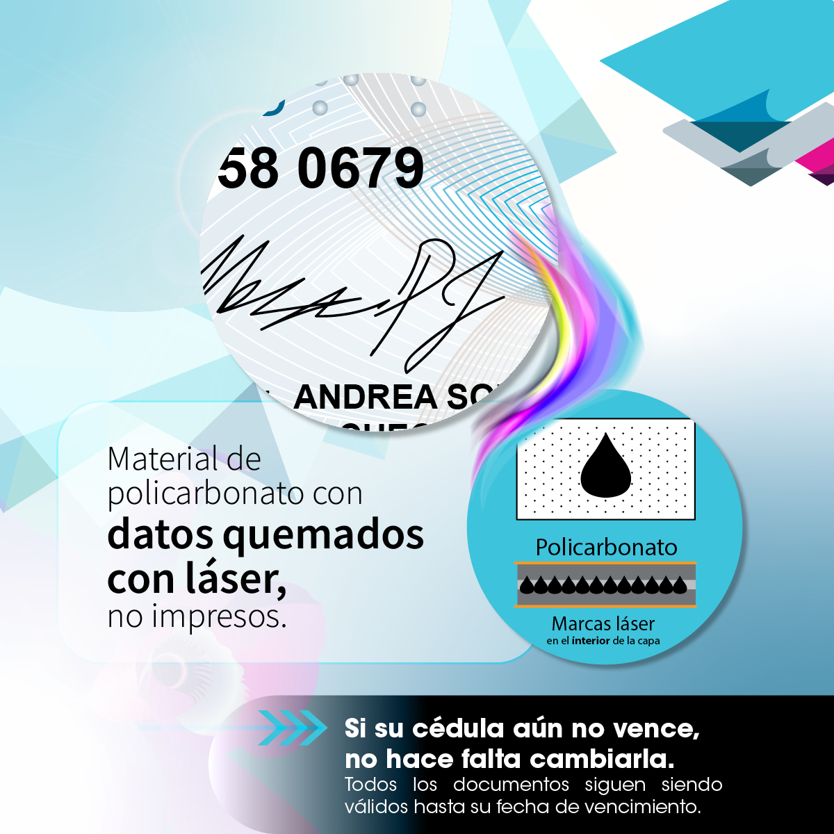 Material de policarbonato con datos quemados con láser, no impresos