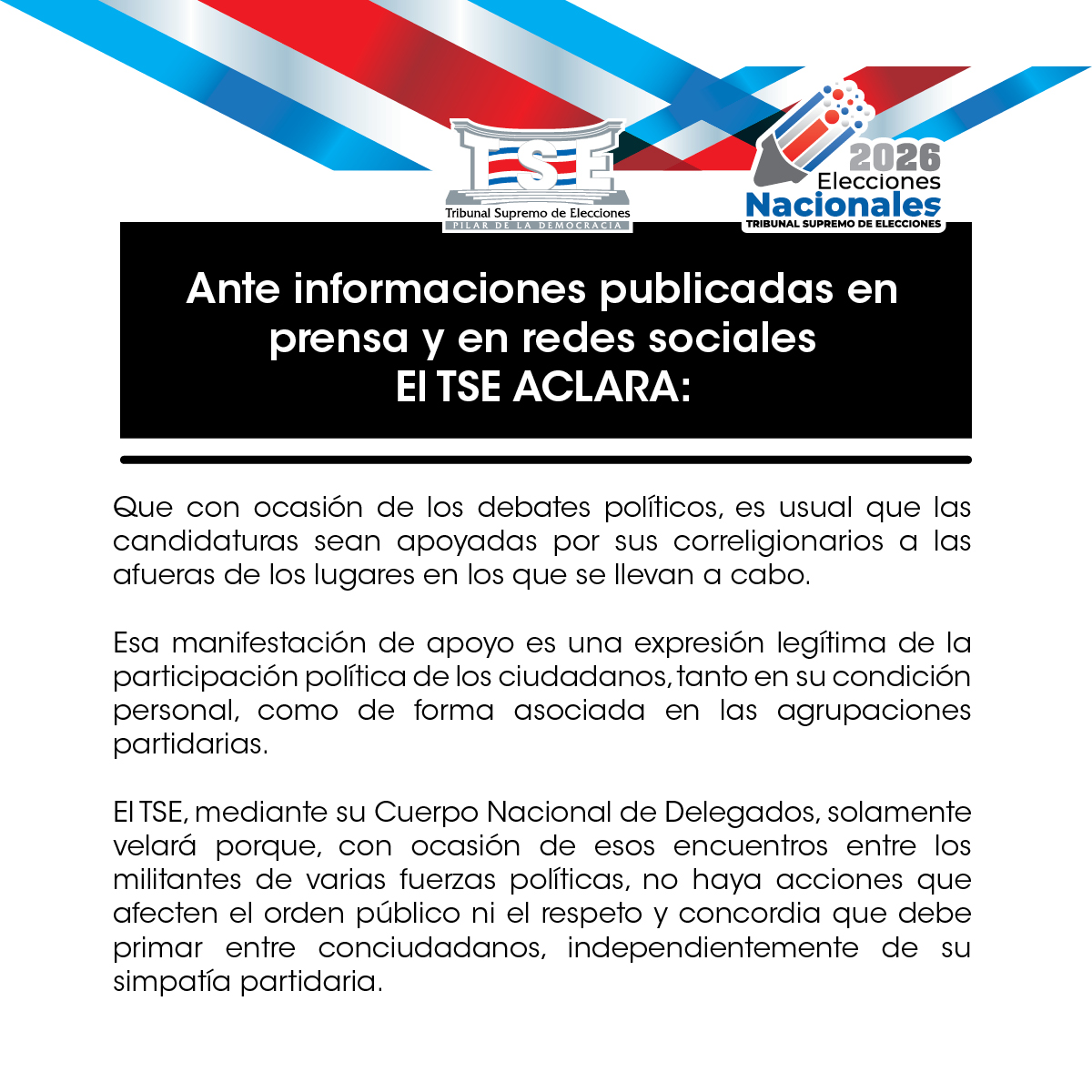 Ante informaciones publicadas en prensa y en redes sociales el TSE aclara