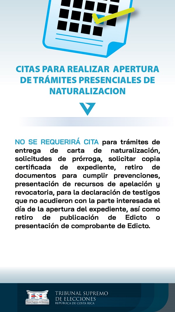 CITAS PARA REALIZAR TRÁMITES PRESENCIALES DE NATURALIZACIÓN
