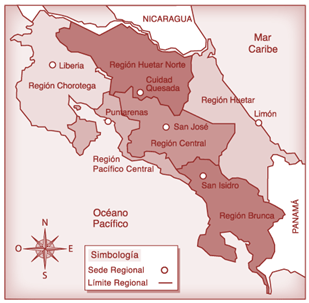 Resultado de imagen para mapa de regiones socioeconomicas de costa rica
